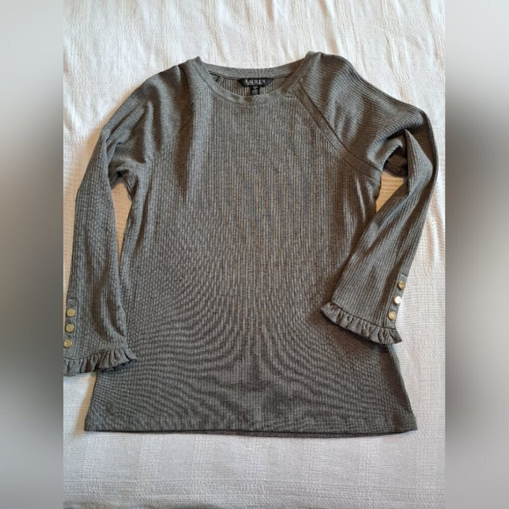 Ralph Lauren women's size XL Black Label long sleeved gray shirt 3 button EUC